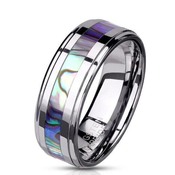 New Abalone Inlay Center‎ Stepped Edges Tungsten Carbide Rings size 10 - Picture 2 of 2